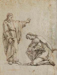 Der Heilige Johannes Baptist Vor Jesus Kniend