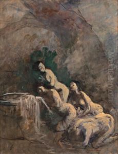 Baigneuses Aupres D'une Fontaine by Jean-Louis Forain