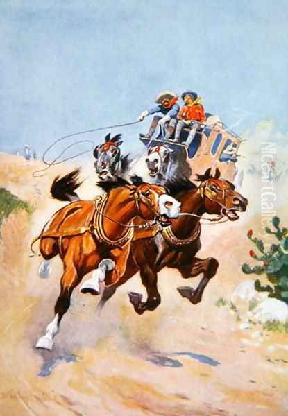 Stagecoach pursued by Indians - view 1