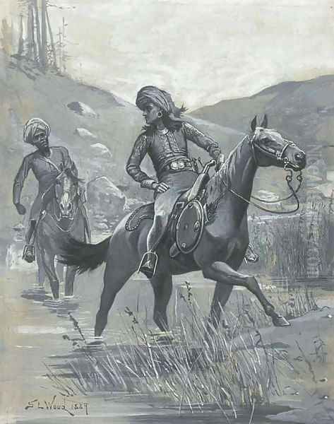 Crossing the river on horseback - view 1