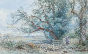 Watching The Flock Pass By by Myles Birket Foster