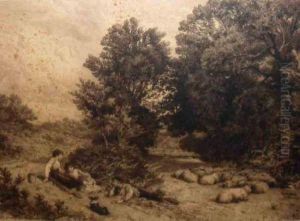 Children Resting In Woodland With Sheep Children Resting In Woodland With Sheep