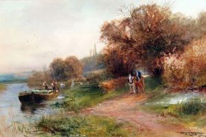 Figures And Barge On A River, Further Figure And Horses On Towpath