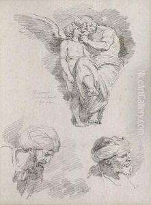 Feuille D'etudes D'apres La Loge De Psyche De Raphael. Feuille D'etudes D'apres La Loge De Psyche De Raphael.
