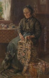 Interior With Woman And Kitten Interior With Woman And Kitten