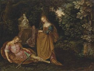 Pyramus And Thisbe In A Wooded Landscape by Frans I Francken