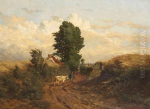 Boer Met Koe Op Landweg by Joseph Charles Francois