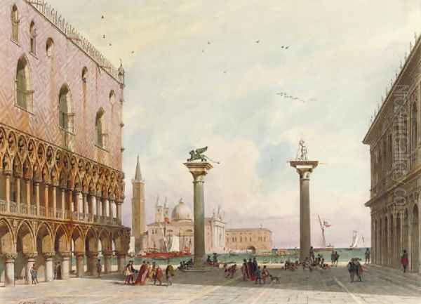 The columns of San Marco and San Teodoro with the San Giorgio Maggiore beyond, Venice - view 1