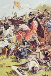 The Battle of Evesham on 4th August 1265, from 'British Battles on Land and Sea' edited by Sir Evelyn Wood (1838-1919) first published 1915 by William Barnes Wollen