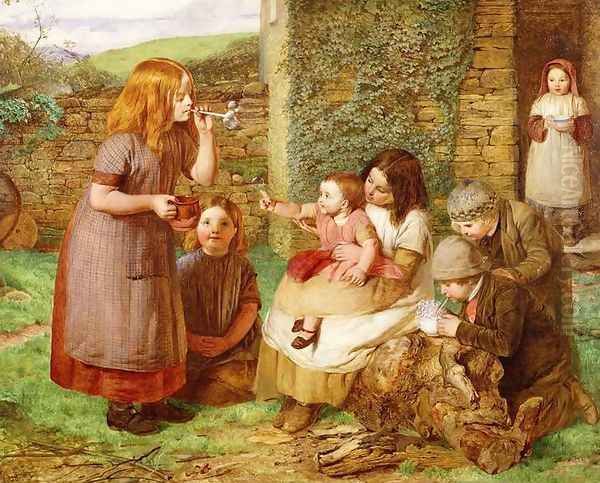Bubbles: Cottage Scene with Children at Play - view 1