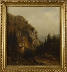 Mountain Cliff With River by Heinrich Ludwig Frische