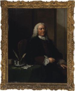 Portrait Of An Academic, 
Three-quarter Length, In A Brown Coat And Academic Gown, Leaning On A 
Table by Thomas Frye