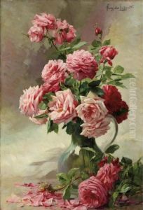Vase De Roses by Albert Tibule Furcy De Lavault
