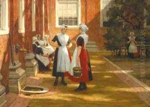 A midday break orphan girls in a courtyard in Amsterdam by Nicolaas Van Der Waay