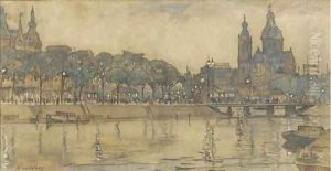 Central station and the St Nicolaas church, Amsterdam, in the evening Central station and the St Nicolaas church, Amsterdam, in the evening