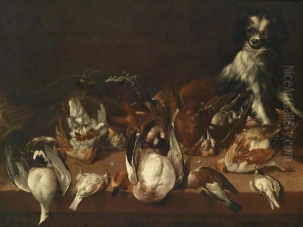 A Hunting Still Life With Shot Wildfowl And A Dog - view 1