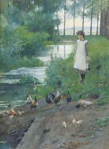 Zuidelijke Wandelweg Amsterdam a girl returning home from school by Nicolaas Van Der Waay