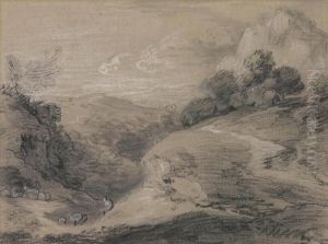 R.a. A Shepherd With His Flock In An Extensive Landscape by Thomas Gainsborough