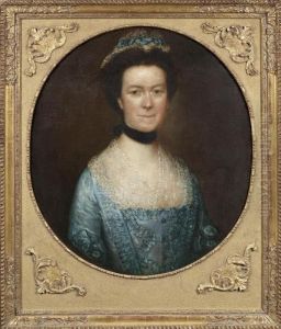 Portrait Of Catherine Warneford,
 Nee Claverley, Of Warneford Place, Half-length, In And Blue Silk Dress,
 And A Lace Finchu, Within A Painted Oval