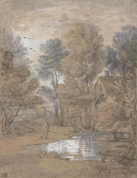 A Cottage With Trees Reflected In A Woodland Pool - view 1