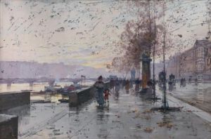 vue Des Quais De Seine by Eugene Galien-Laloue