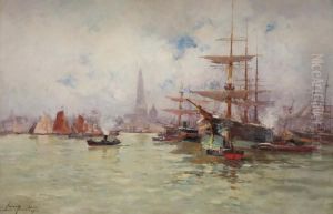 Voiliers Et Remorqueurs Au Port D'anvers