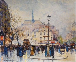 Pariser Strassenszene by Eugene Galien-Laloue