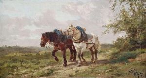 Zwei Ackergaule In Sommerlicher Landschaft Zwei Ackergaule In Sommerlicher Landschaft