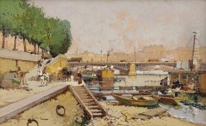 Les Quais De La Seine A Paris by Eugene Galien-Laloue
