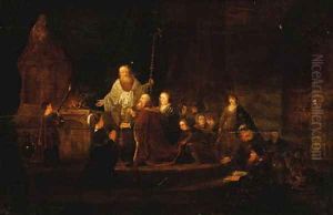 A King making a Sacrifice before an Altar by Jacob Willemsz de Wet the Elder