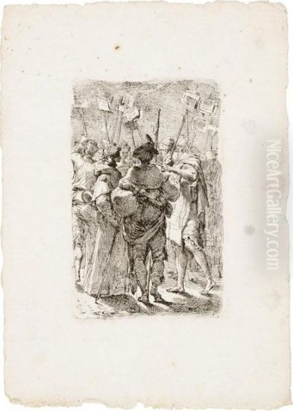 Alcuni Pellegrini Incontrano Uomini Che Innalzano Cartelli - view 1