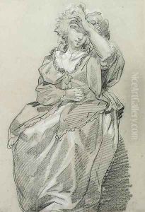 A seated woman shading her eyes from the light by Francois Louis Joseph Watteau