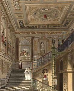 The Great Staircase at Kensington Palace From Pynes Royal Residences, engraved by Richard Reeve (b.1780) published in 1819 by Charles Wild