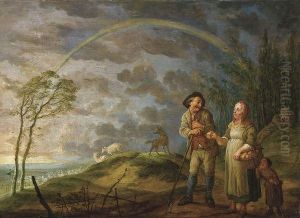 Paysage Avec Scene Bergere Sous Un Arc-en-ciel