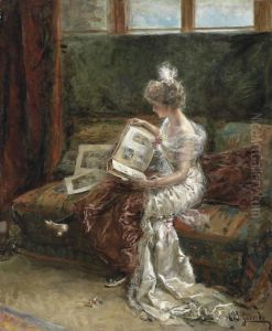 Leonie Garrido, The Artist's Wife, Looking At An Album Of Prints by Eduardo Leon Garrido