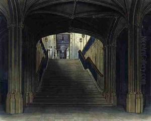 A Staircase, Windsor Castle, from Royal Residences, engraved by W. J. Bennett, pub. by William Henry Pyne (1769-1843), 1818