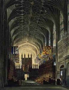 Interior of St. Georges Chapel, Windsor Castle, from 'Royal Residences', engraved by Thomas Sutherland (b.1785), pub. by William Henry Pyne (1769-1843), 1819 by Charles Wild
