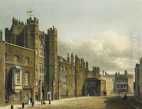 St. James's Palace, from 'The History of the Royal Residences', engraved by Richard Reeve (b.1780), by William Henry Pyne (1769-1843), 1819 - view 1