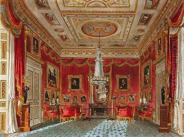 The Rose Satin Drawing Room, Carlton House, from The History of the Royal Residences, engraved by Daniel Havell (1785-1826), by William Henry Pyne (1769-1843), 1819 - view 1