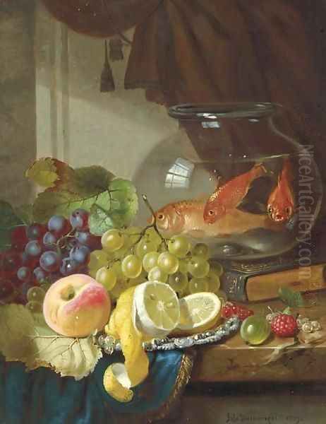 Still Life with Fruit and Goldfish in a Bowl on a Ledge - view 1