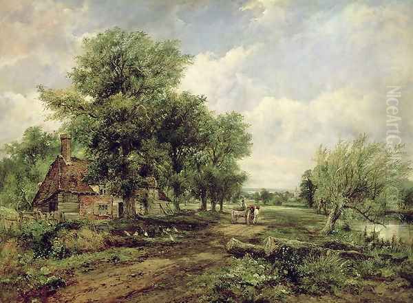 Wooded river landscape with a cottage and a horse drawn cart - view 1