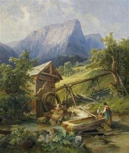 Landschaft Mit Alter Muhle Und Figuraler Staffage