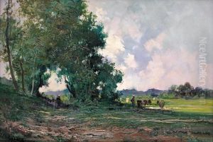 Pastore Con Mucche All'abbeverata by Cesare Gheduzzi