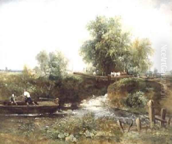 River with Horses Crossing and Skiff - view 1
