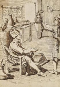 Portrait Of Baron Philipp Von 
Stosch In His Study With A Servant Holding A Flask Inscribed 'provincia
 Prussia' Traces Of Black Chalk, Pen And Brown Ink, Brown Wash 12 1/8 X
 8Â½ In by Pier Leone Ghezzi