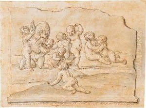 Bassorilievo Con Scherzi Di Putti Con Mascherone by Pier Leone Ghezzi