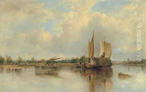 View of barges on the Thames with Henley beyond - view 1