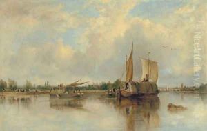 View of barges on the Thames with Henley beyond by Frederick Waters Watts