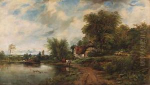 View of Shepperton and St. Nicholas' Parish Church, with Shepperton Manor House in the foreground