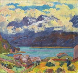 Morgenstimmung - Stalle Und
Heuerin In Capolago Mit Blick Auf Den Silsersee Und Den Corvatsch by Giovanni Giacometti